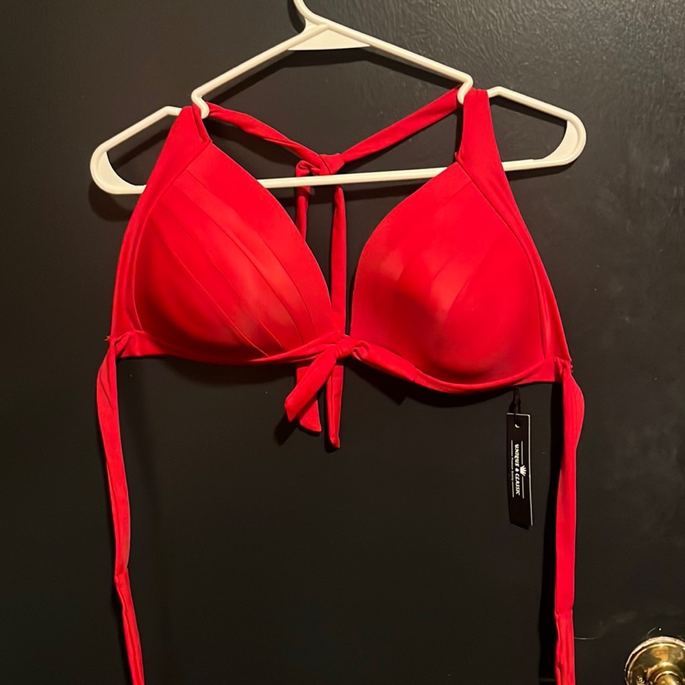 Unique and Classic clothing brand- red push up bikini top with bow detailing